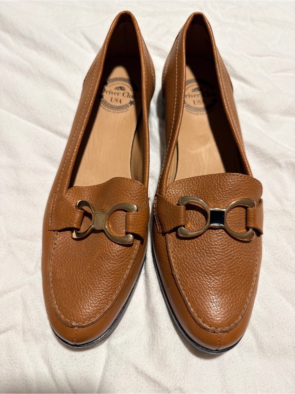 Brown Leather Loafers with Gold Hardware - Women's